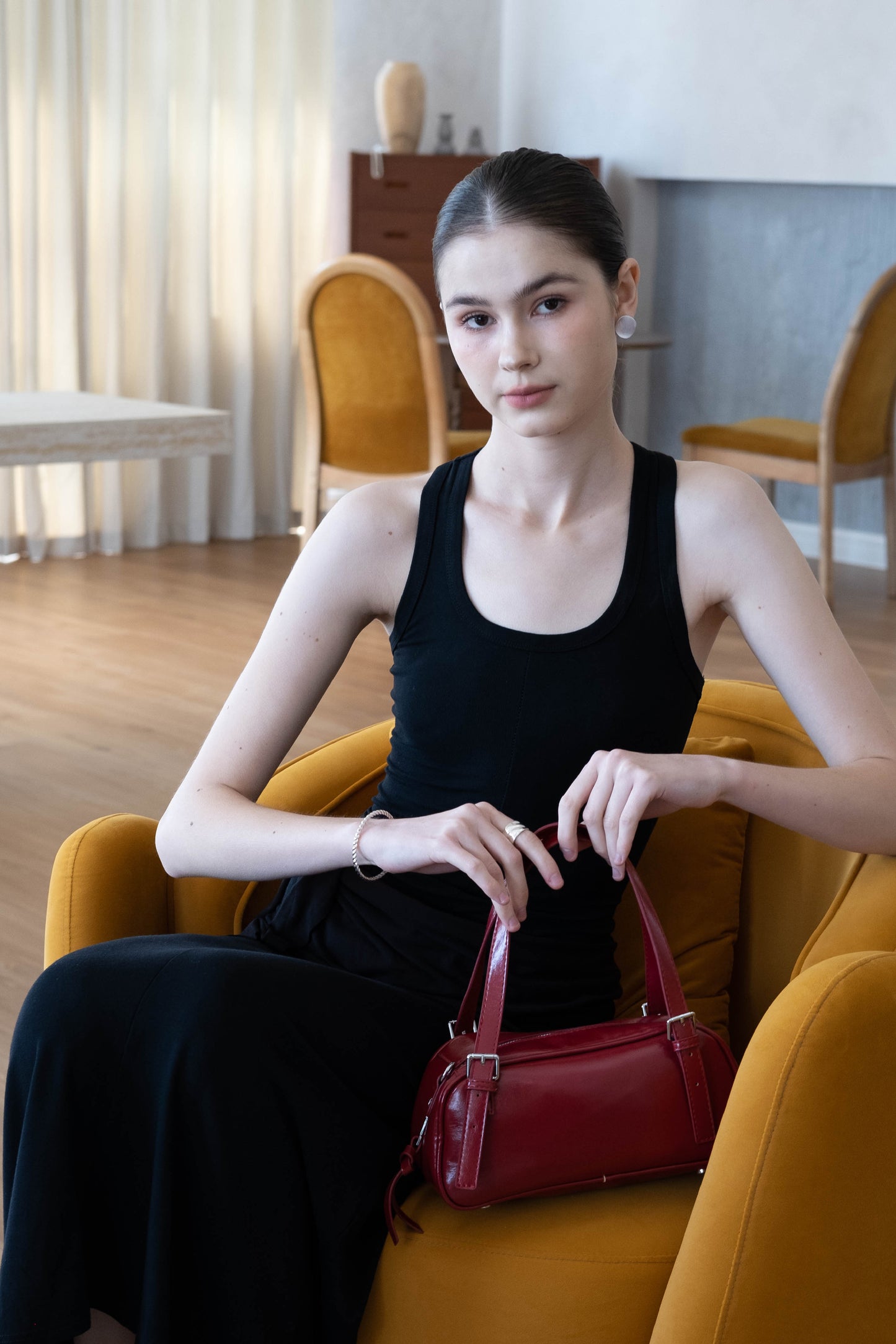 Waist-Snatch U-Neck Maxi Dress - Black