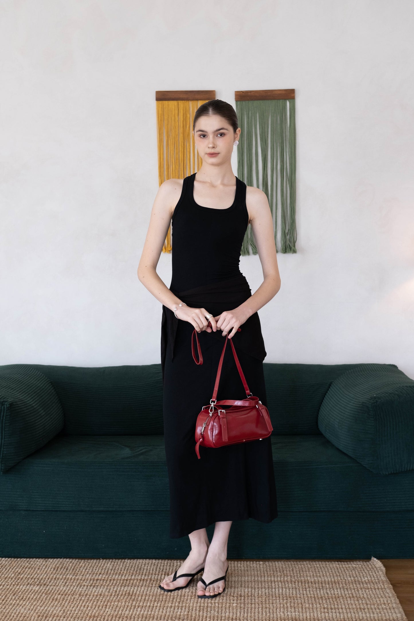 Waist-Snatch U-Neck Maxi Dress - Black