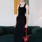 Waist-Snatch U-Neck Maxi Dress - Black