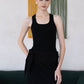 Waist-Snatch U-Neck Maxi Dress - Black