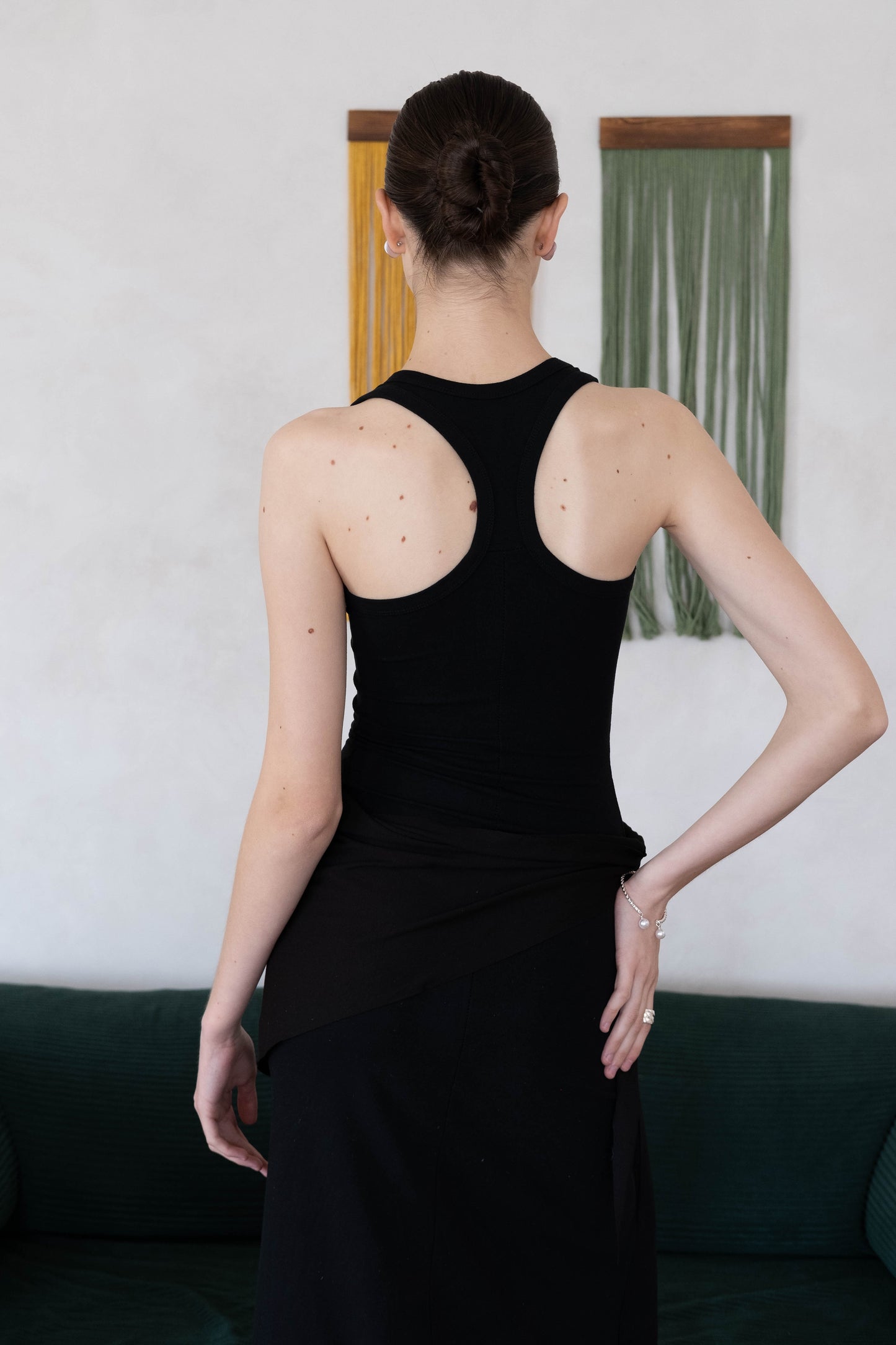 Waist-Snatch U-Neck Maxi Dress - Black