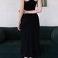 Waist-Snatch U-Neck Maxi Dress - Black