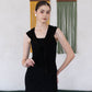 Waist-Snatch U-Neck Maxi Dress - Black