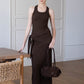 Waist-Snatch U-Neck Maxi Dress - Coffee