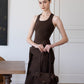 Waist-Snatch U-Neck Maxi Dress - Coffee