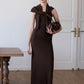 Waist-Snatch U-Neck Maxi Dress - Coffee