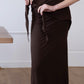 Waist-Snatch U-Neck Maxi Dress - Coffee