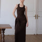 Waist-Snatch U-Neck Maxi Dress - Coffee