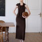 Waist-Snatch U-Neck Maxi Dress - Coffee