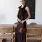 Waist-Snatch U-Neck Maxi Dress - Coffee