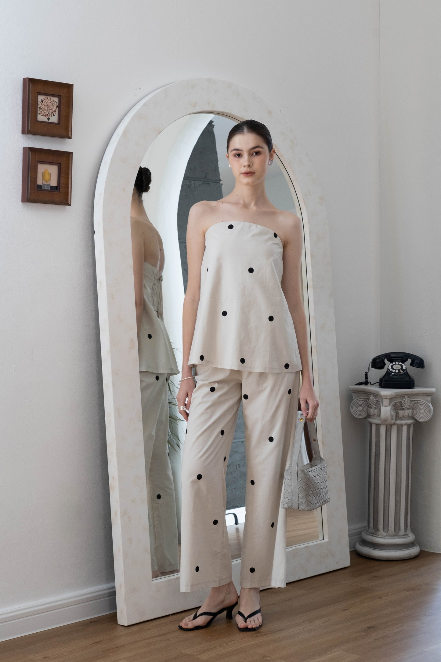 Polka Dot Off-Shoulder Bandeau Top & Wide-Leg Pants Set