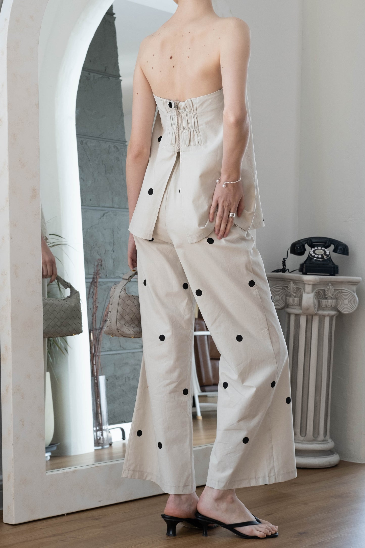 Polka Dot Off-Shoulder Bandeau Top & Wide-Leg Pants Set