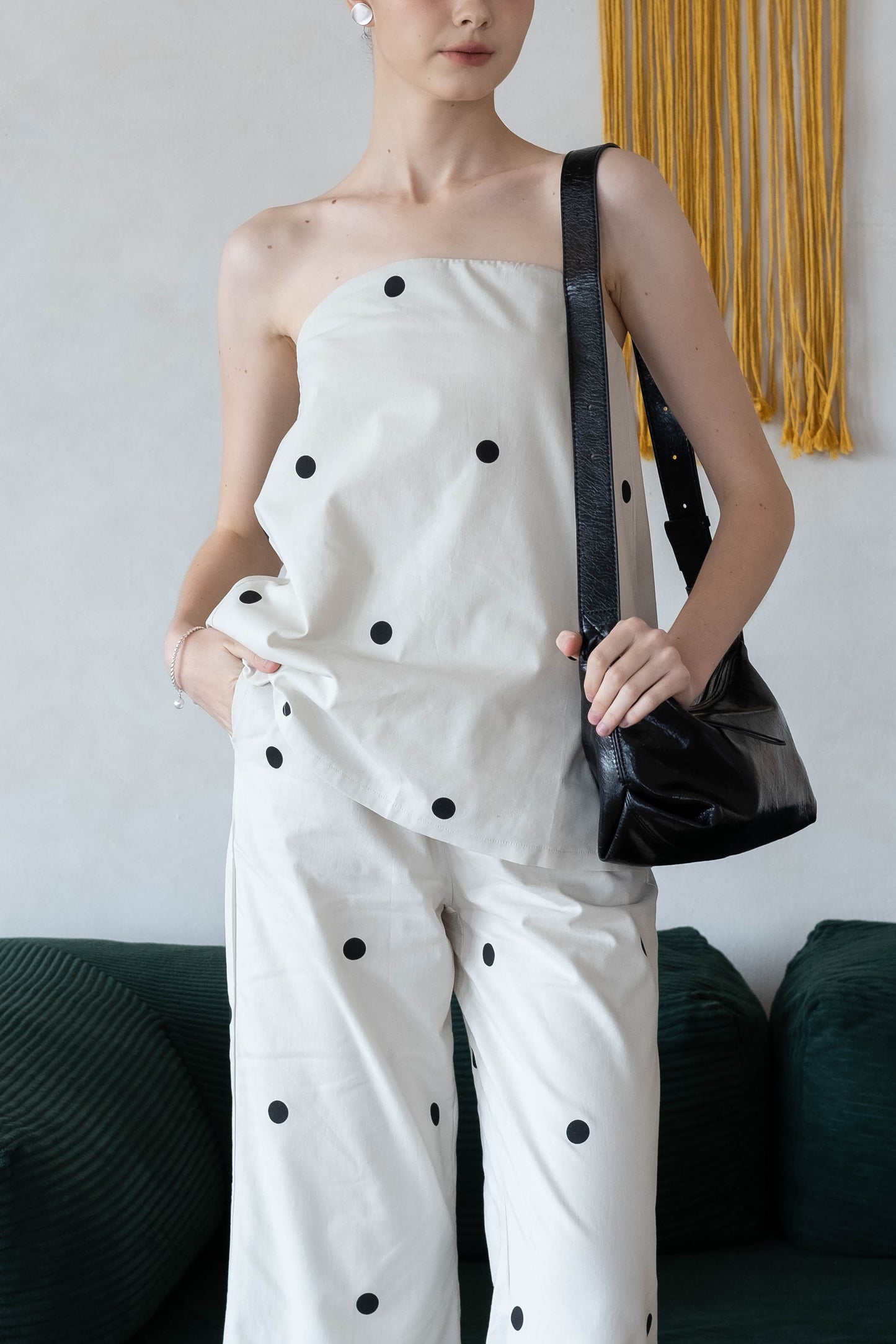 Polka Dot Off-Shoulder Bandeau Top & Wide-Leg Pants Set