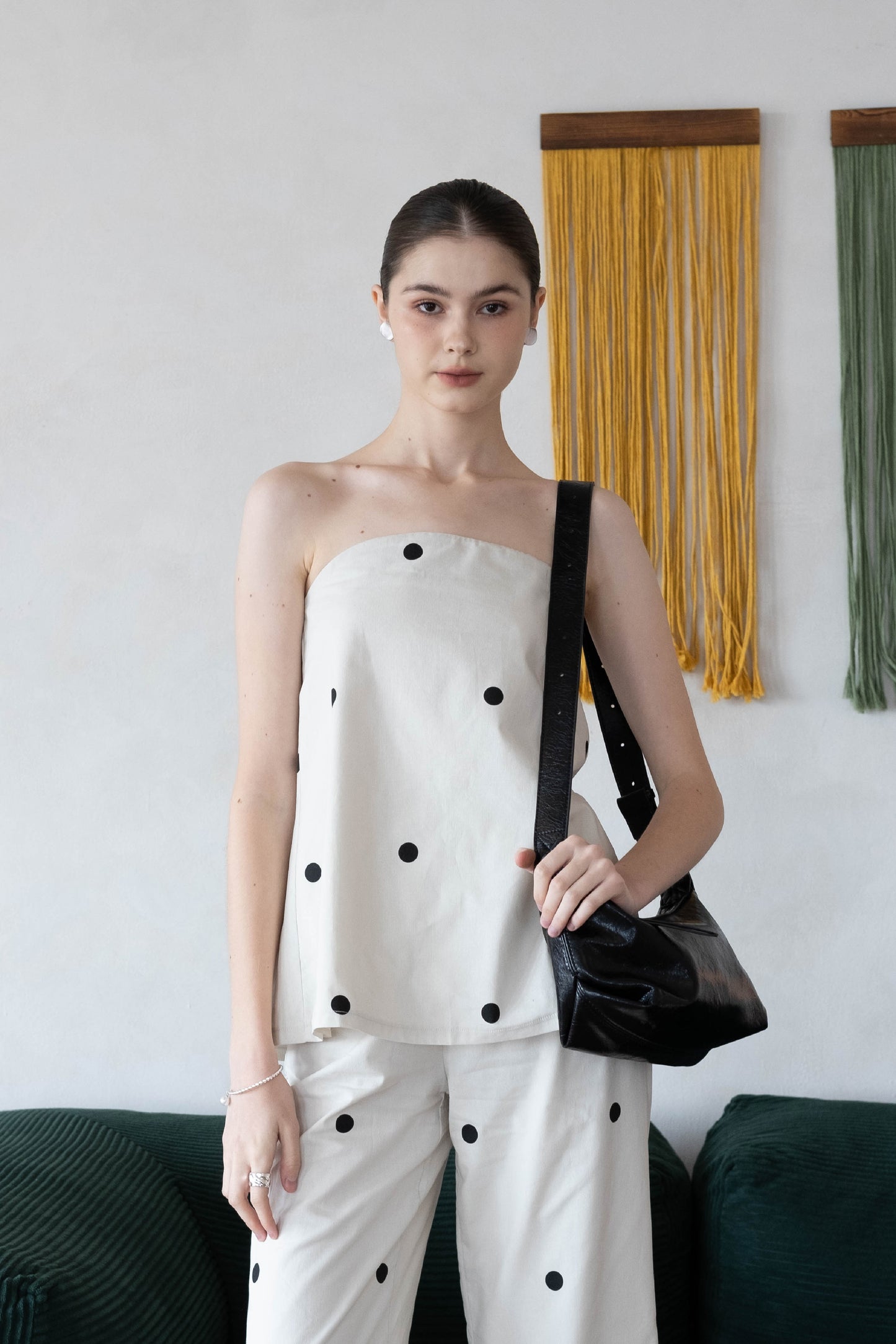 Polka Dot Off-Shoulder Bandeau Top & Wide-Leg Pants Set