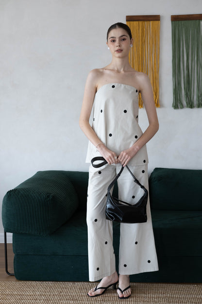 Polka Dot Off-Shoulder Bandeau Top & Wide-Leg Pants Set