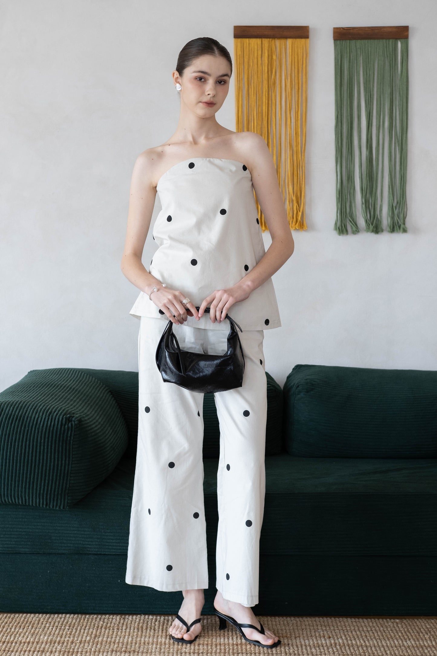 Polka Dot Off-Shoulder Bandeau Top & Wide-Leg Pants Set