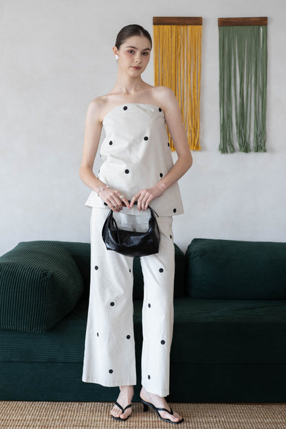 Polka Dot Off-Shoulder Bandeau Top & Wide-Leg Pants Set