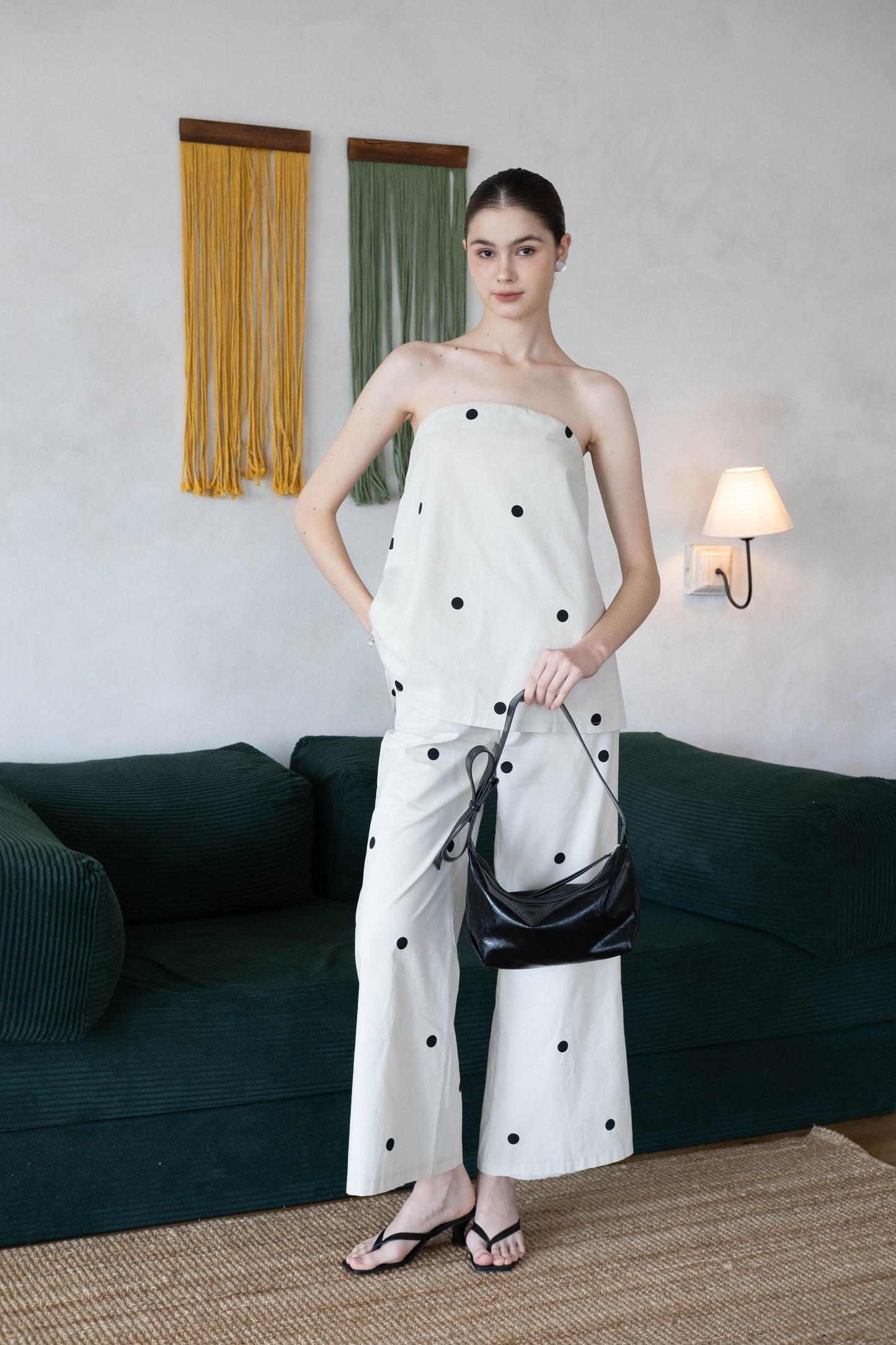 Polka Dot Off-Shoulder Bandeau Top & Wide-Leg Pants Set