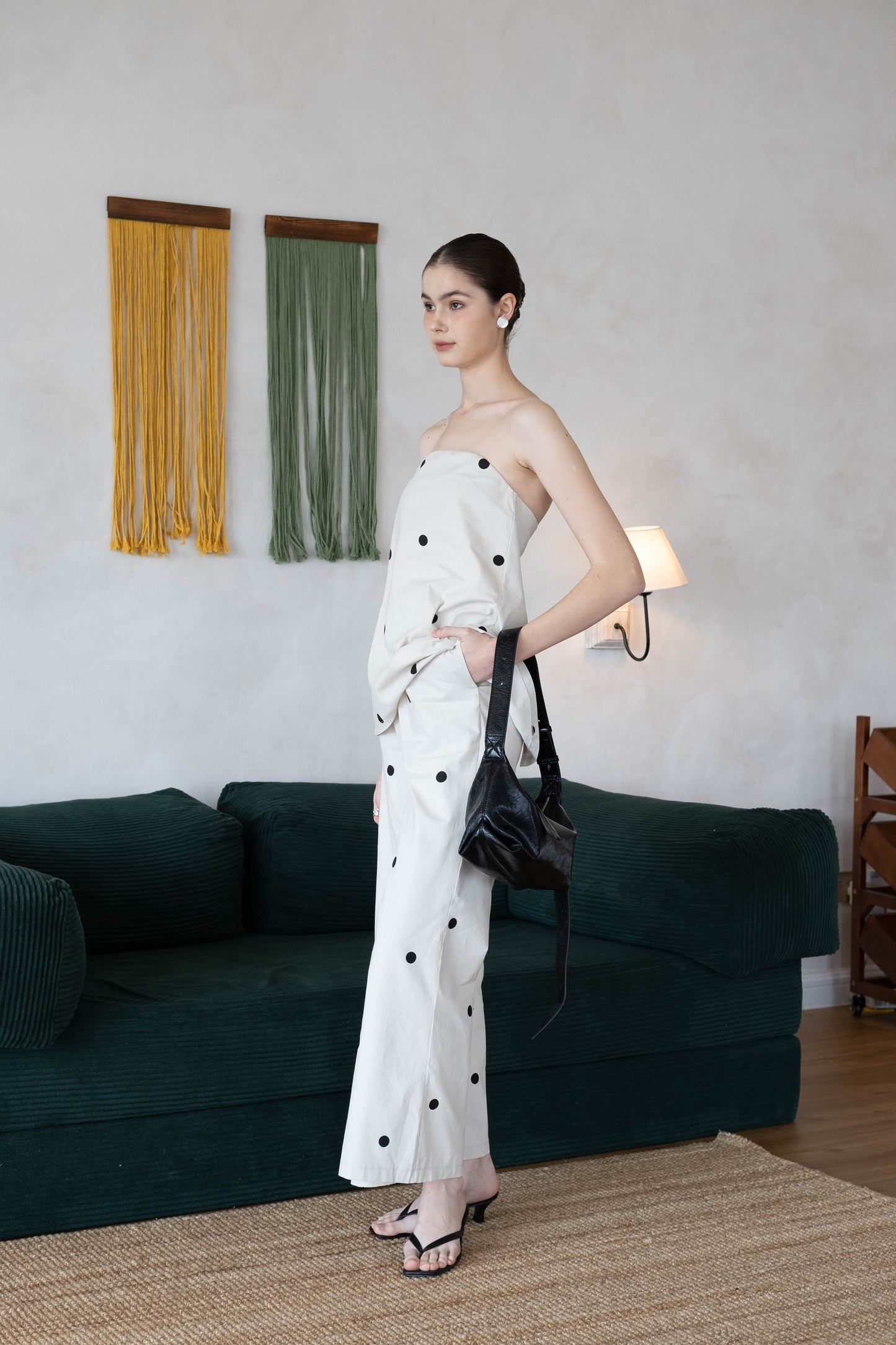 Polka Dot Off-Shoulder Bandeau Top & Wide-Leg Pants Set