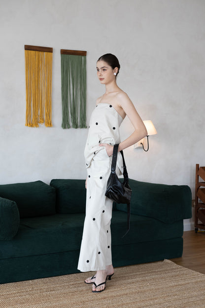 Polka Dot Off-Shoulder Bandeau Top & Wide-Leg Pants Set