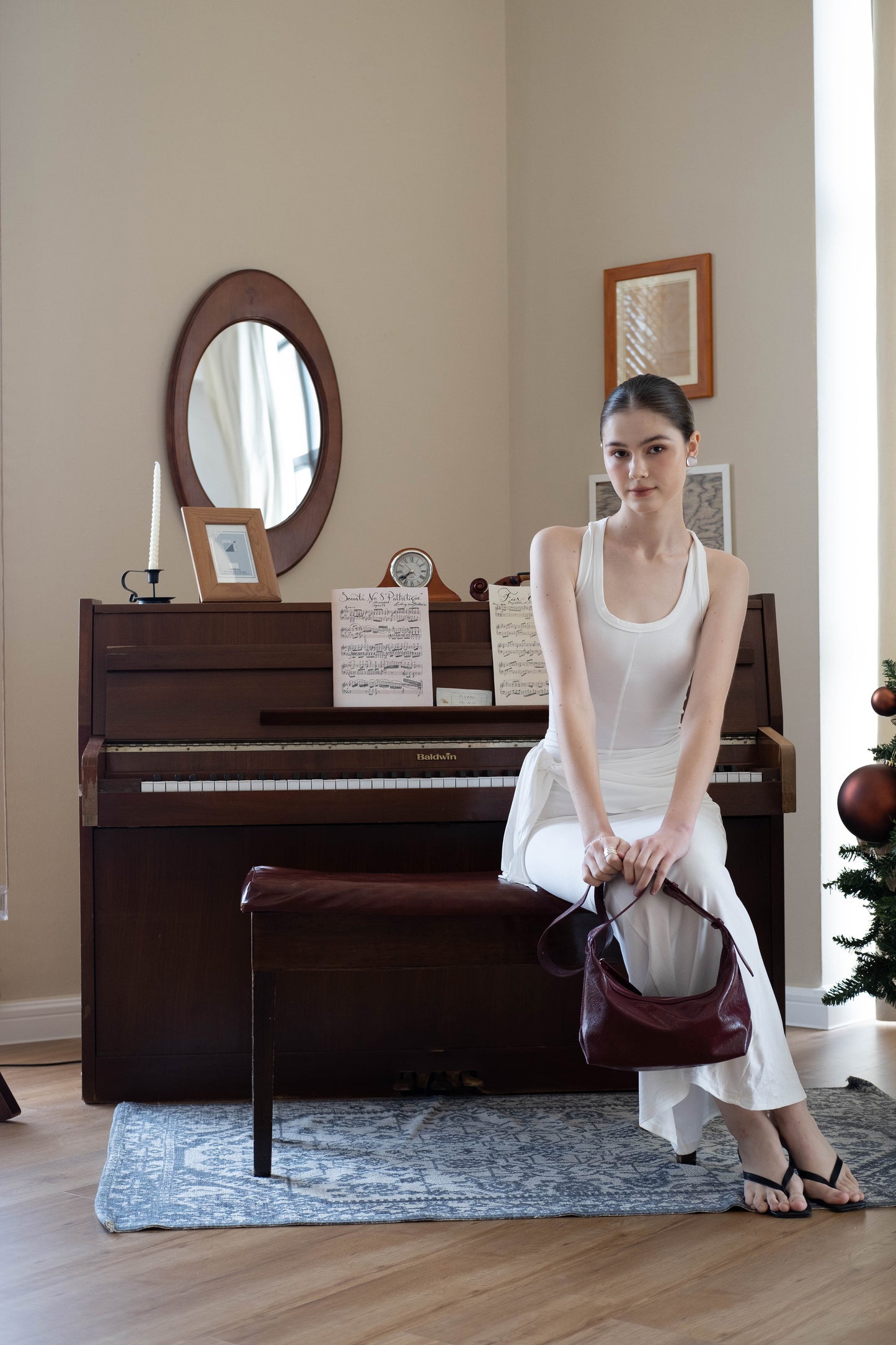 Waist-Snatch U-Neck Maxi Dress - White