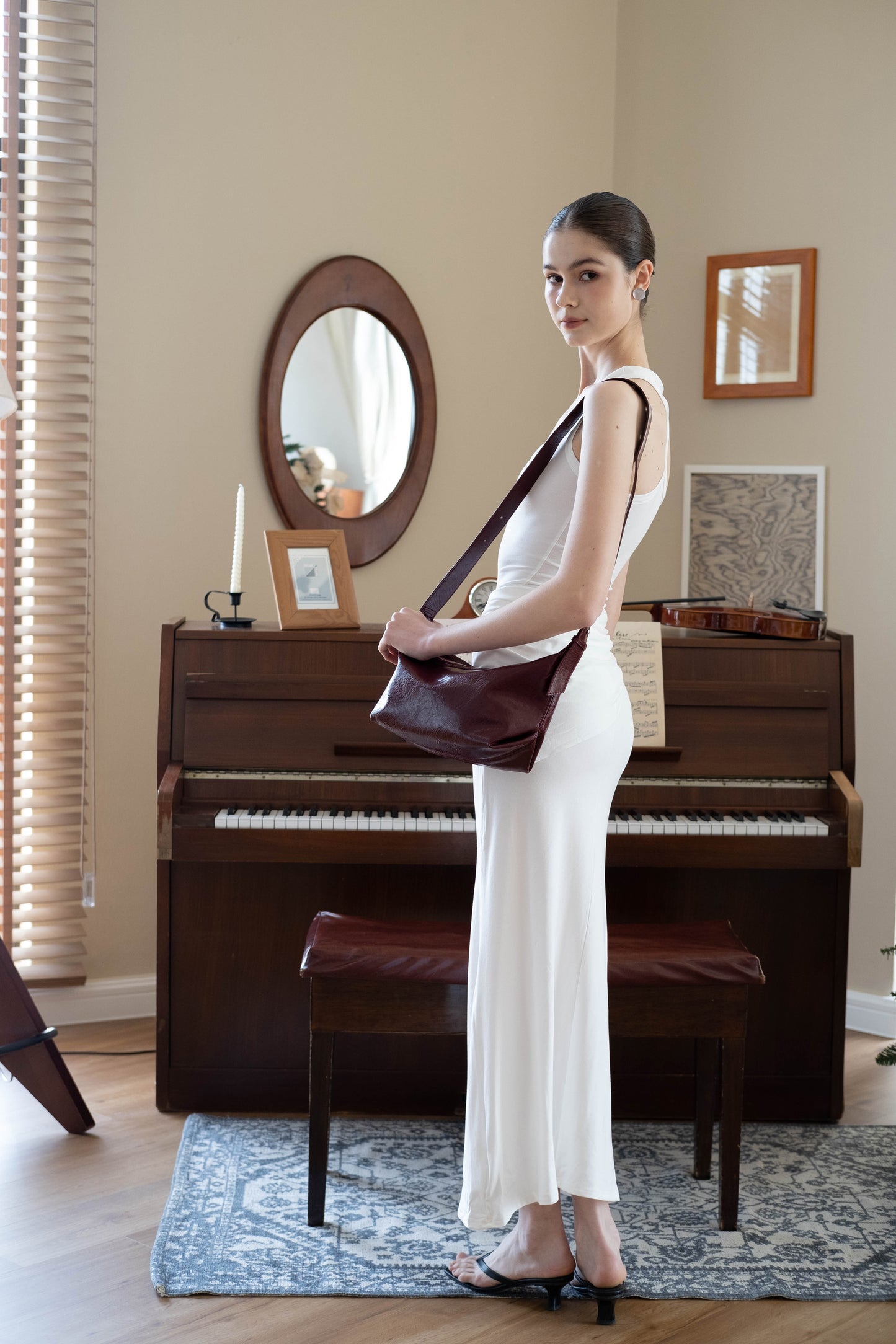 French Retro Lunch Box Bag In Wine Red