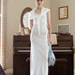 Waist-Snatch U-Neck Maxi Dress - White