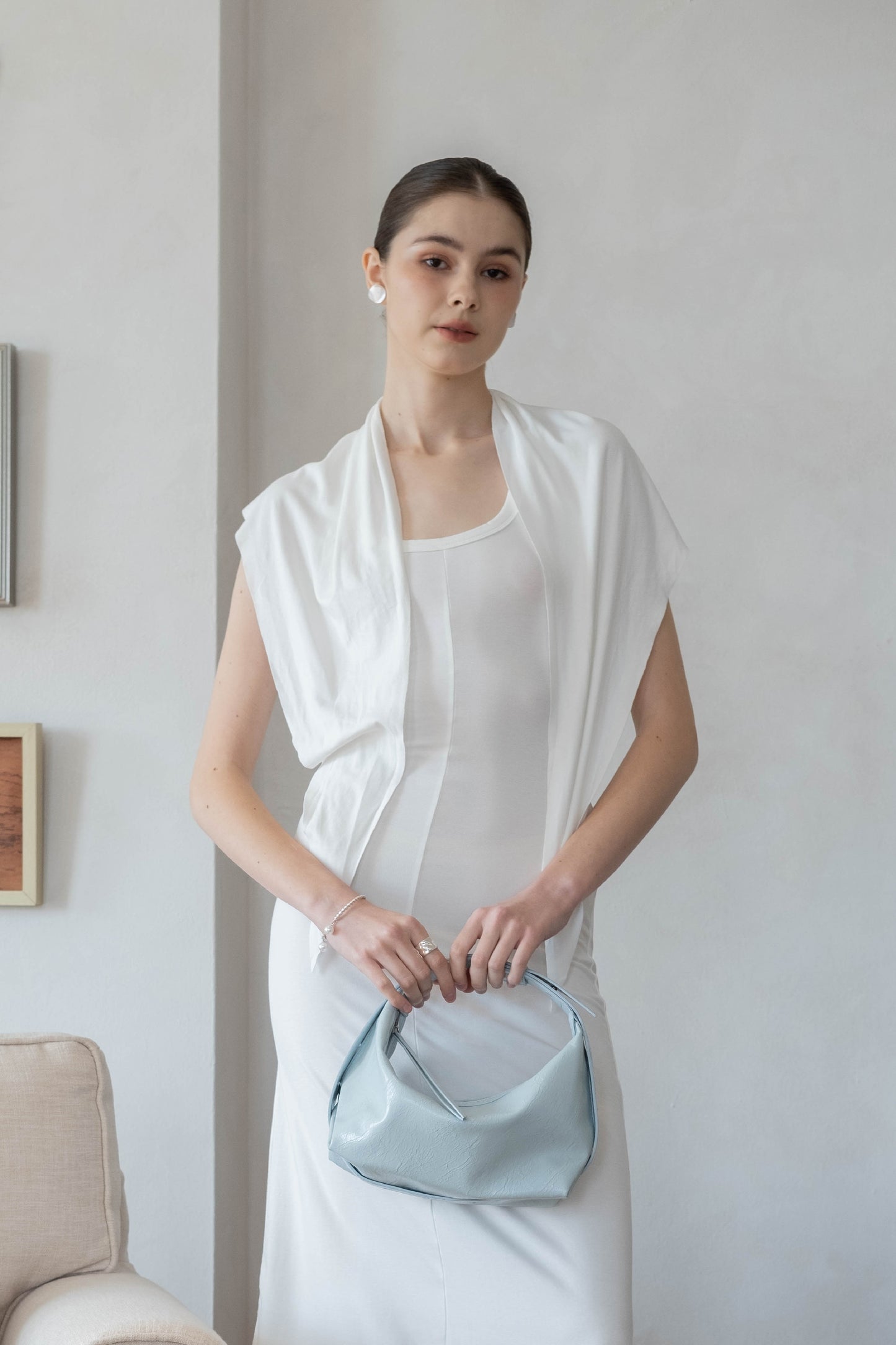 Waist-Snatch U-Neck Maxi Dress - White