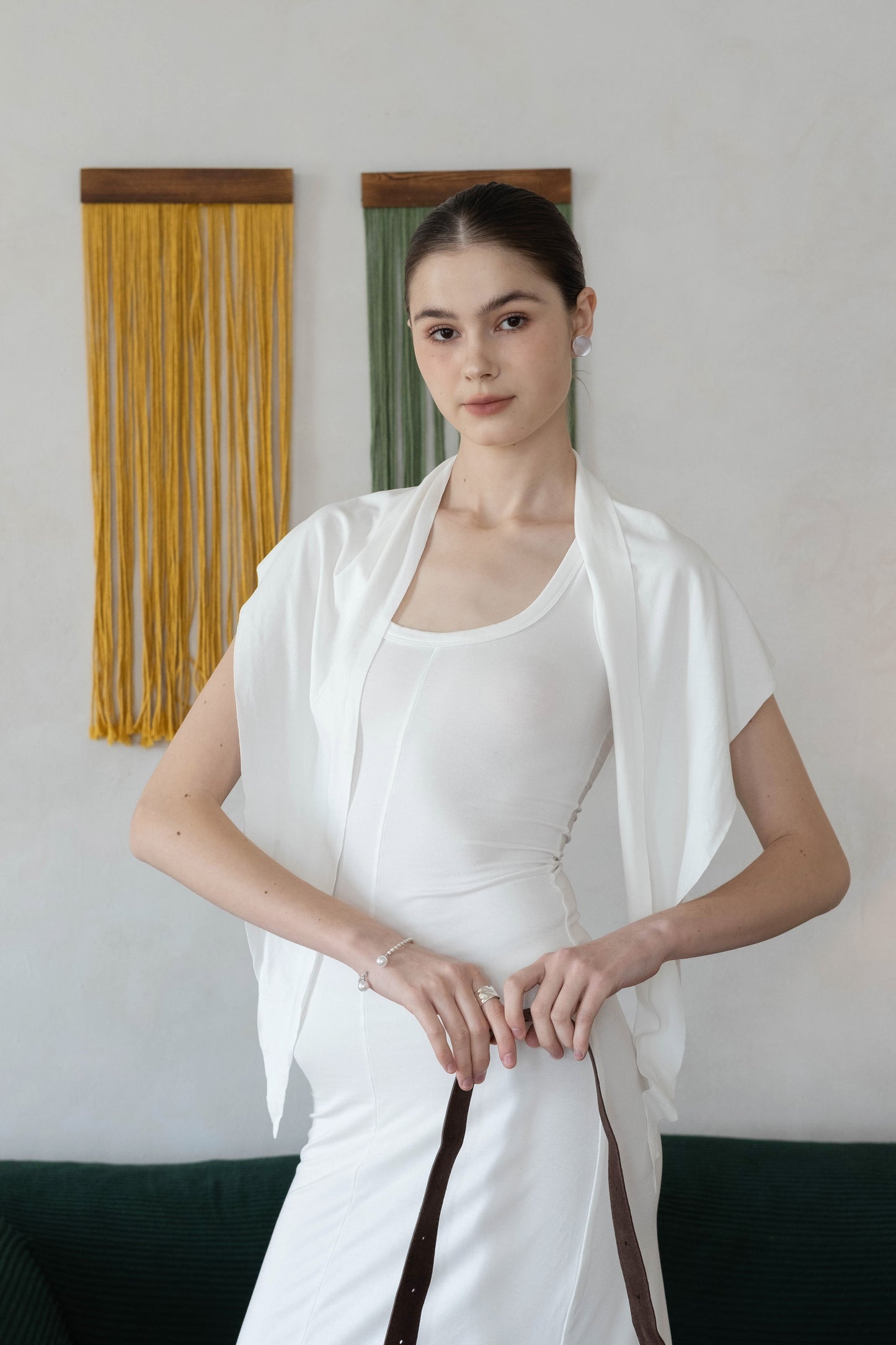 Waist-Snatch U-Neck Maxi Dress - White