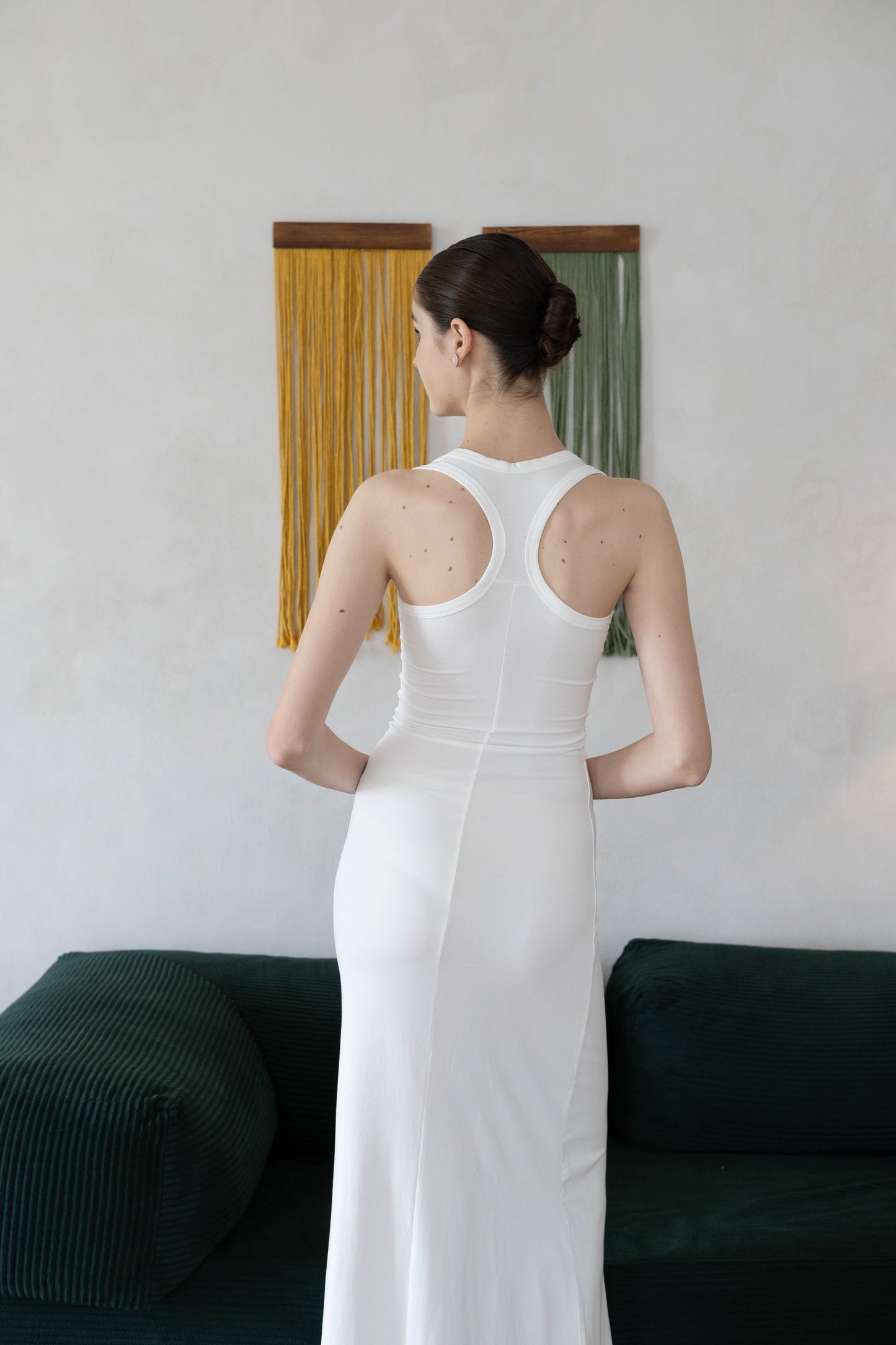 Waist-Snatch U-Neck Maxi Dress - White