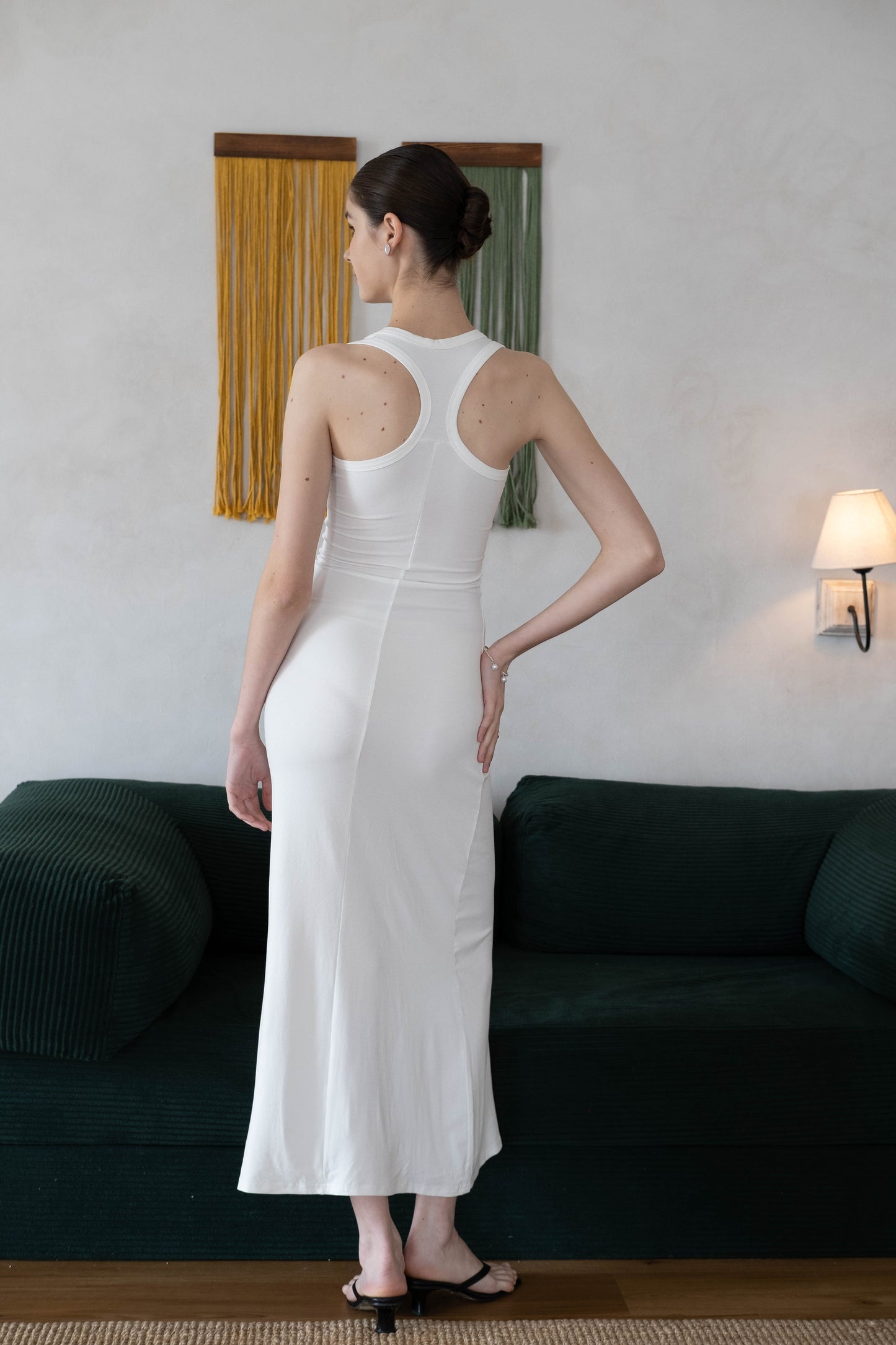 Waist-Snatch U-Neck Maxi Dress - White