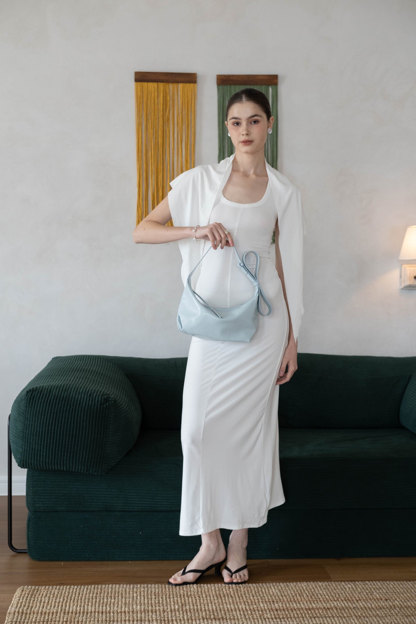 Waist-Snatch U-Neck Maxi Dress - White