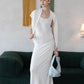 Waist-Snatch U-Neck Maxi Dress - White