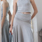 Soft Curve One-Shoulder Crop & Skirt Set - Grey
