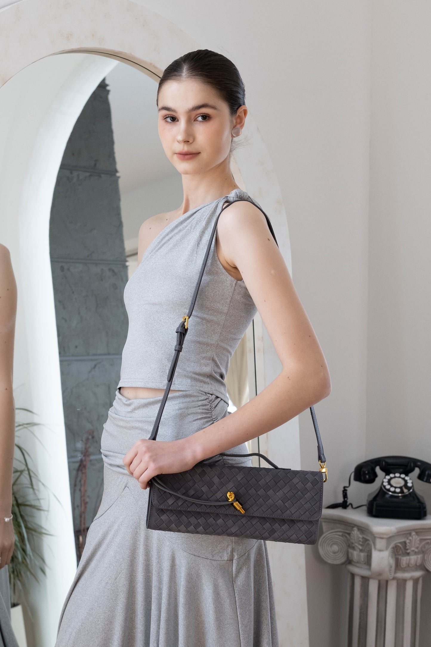 Artisan Crafted Flap Bag - Warm Grey