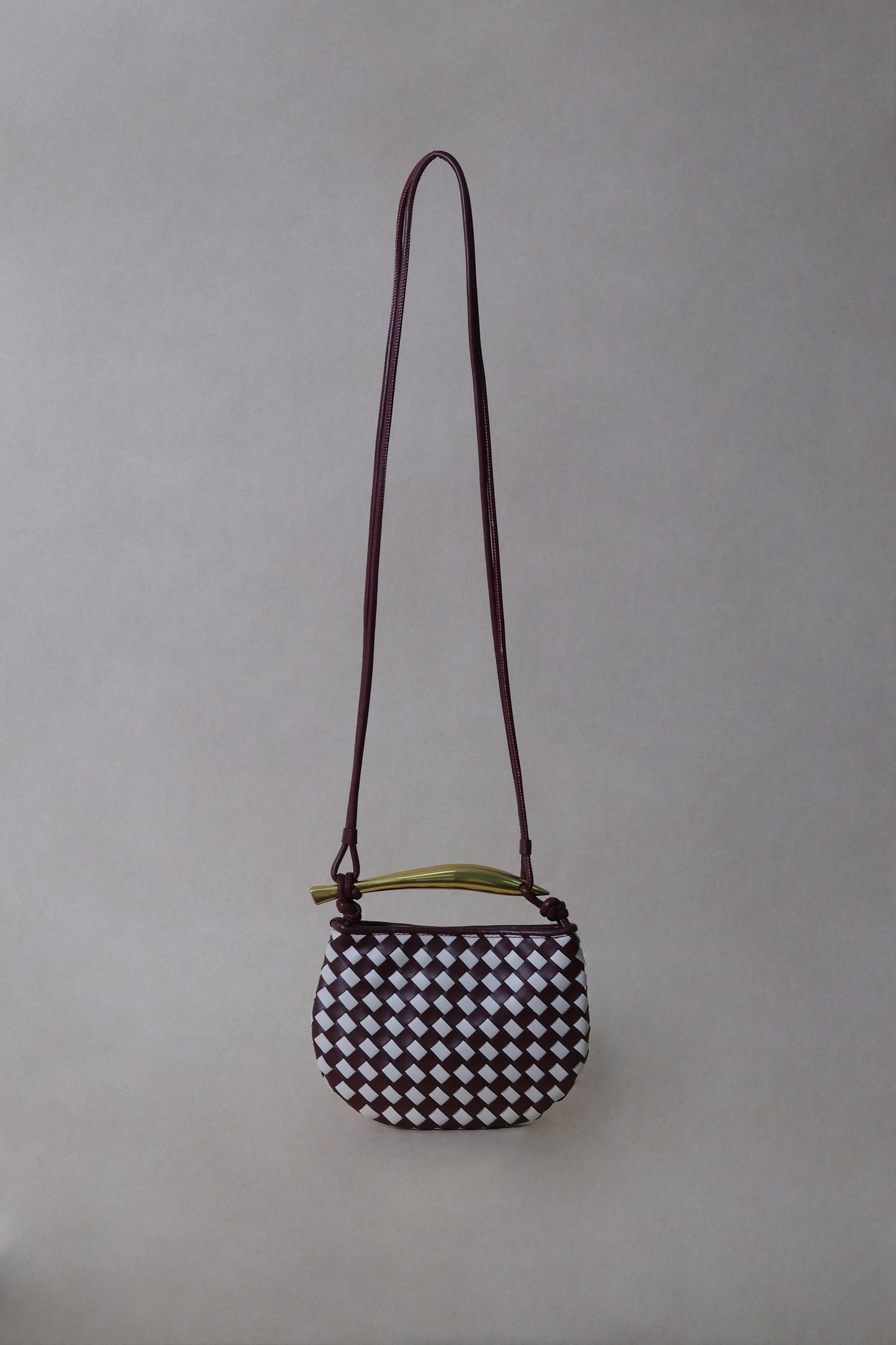 Mini Artisan Classic Dumpling Bag - Burgundy & Ivory Plaid