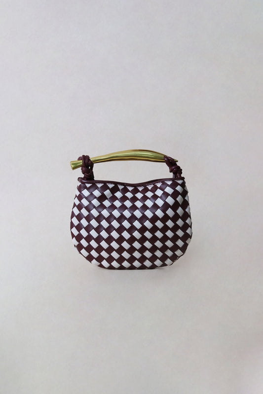 Mini Artisan Classic Dumpling Bag - Burgundy & Ivory Plaid