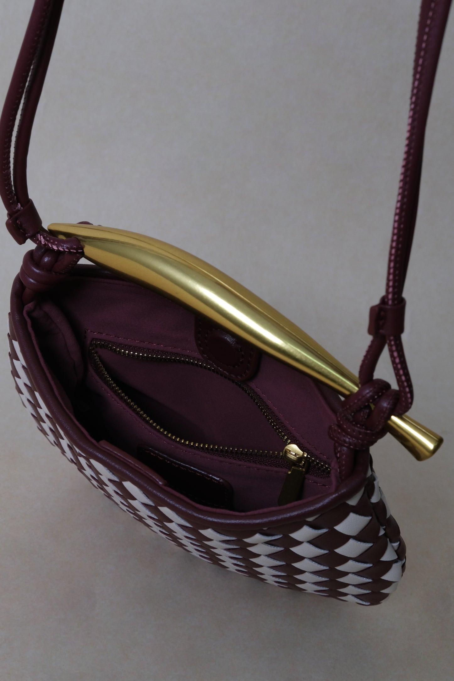 Mini Artisan Classic Dumpling Bag - Burgundy & Ivory Plaid