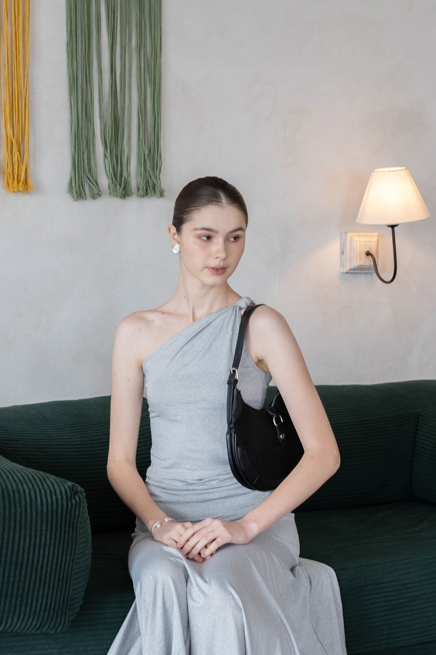 Soft Curve One-Shoulder Crop & Skirt Set - Grey