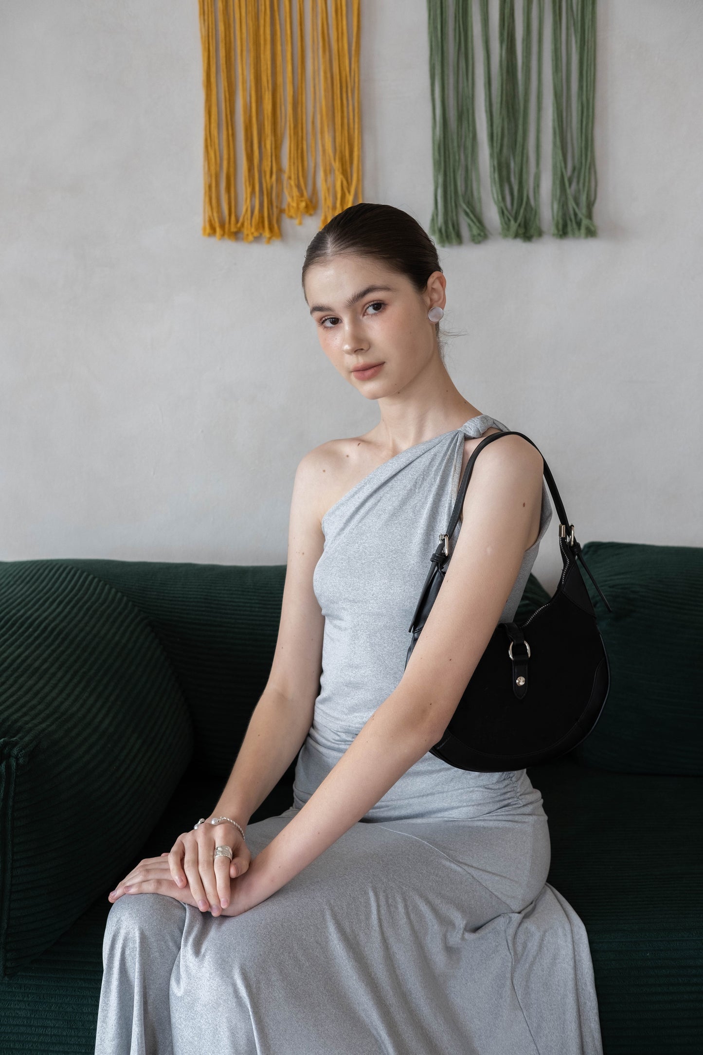 Soft Curve One-Shoulder Crop & Skirt Set - Grey