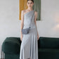 Soft Curve One-Shoulder Crop & Skirt Set - Grey