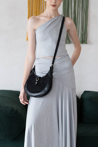 Classic Velvet Saddle Handbag - Classic Black