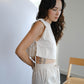 French Shoulder-padded Sleeveless Cotton and Linen In Cream White