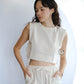 French Shoulder-padded Sleeveless Cotton and Linen In Cream White