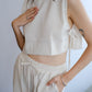 French Shoulder-padded Sleeveless Cotton and Linen In Cream White