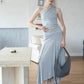 Soft Curve One-Shoulder Crop & Skirt Set - Grey