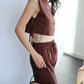 French Shoulder-padded Sleeveless Cotton and Linen In Brown Red