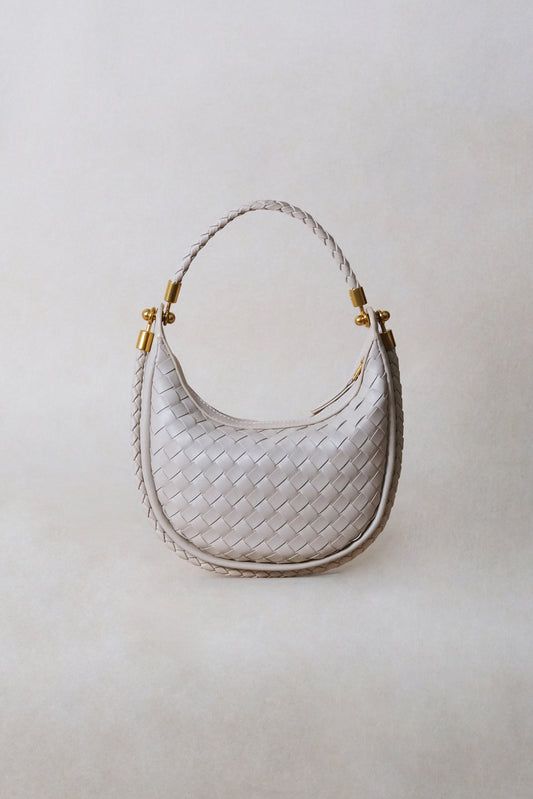 Artisan Elegance Crescent Bag - White Sand
