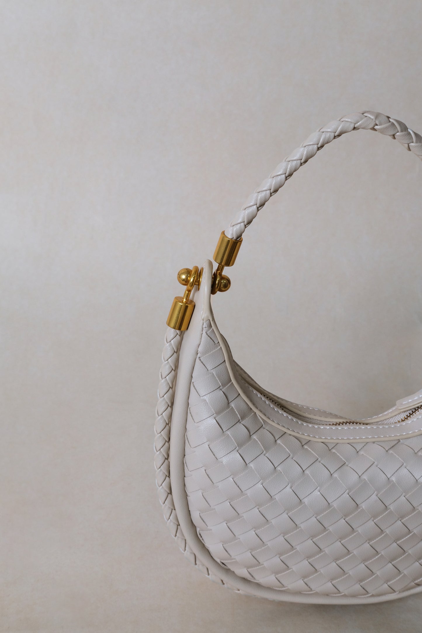 Artisan Elegance Crescent Bag - White Sand