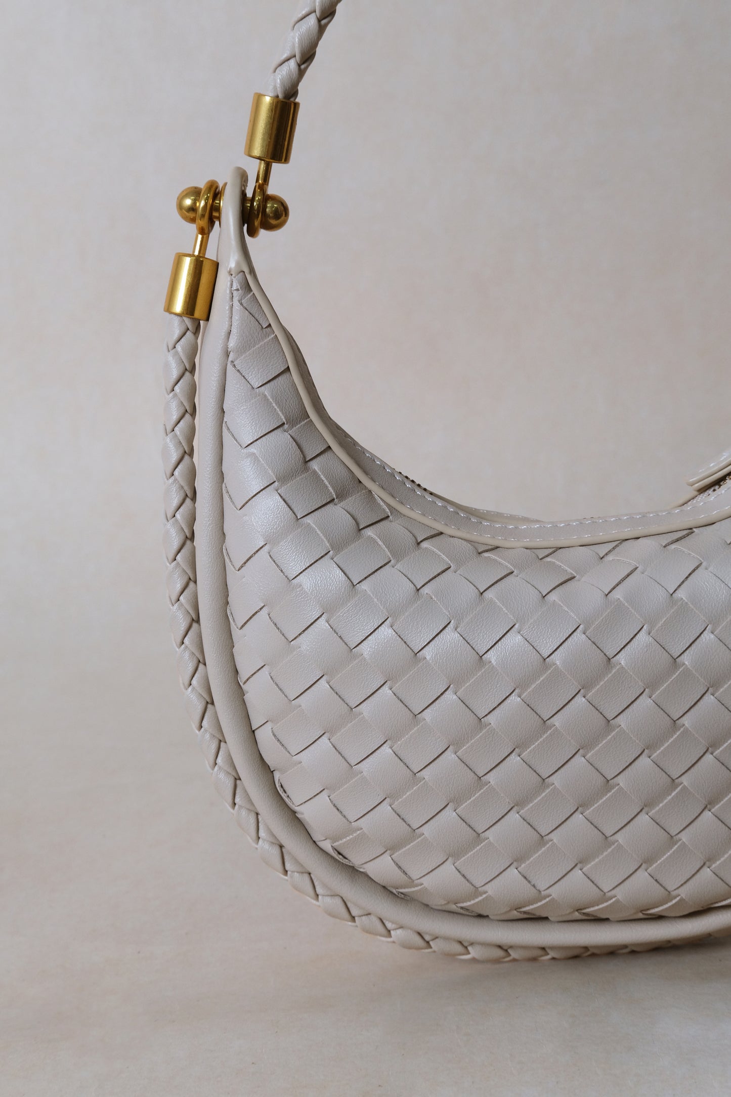 Artisan Elegance Crescent Bag - White Sand